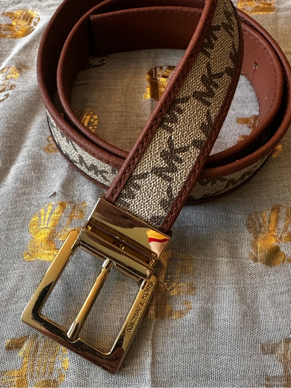 Michael Kors - Men's Brown Logo Leather-Trim Belt